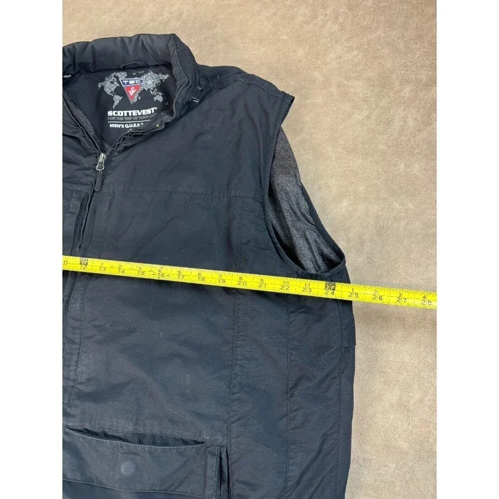 Scottevest Mens Lined Full Zip Multi-Pocket Collared‎ Black Q.U.E.S.T Vest 2XL